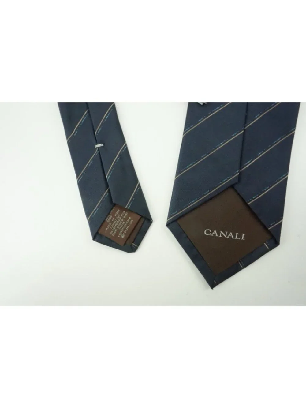 Canali Navy Blue Tortilla Beige Repp Striped Silk Tie Brand New With Tags